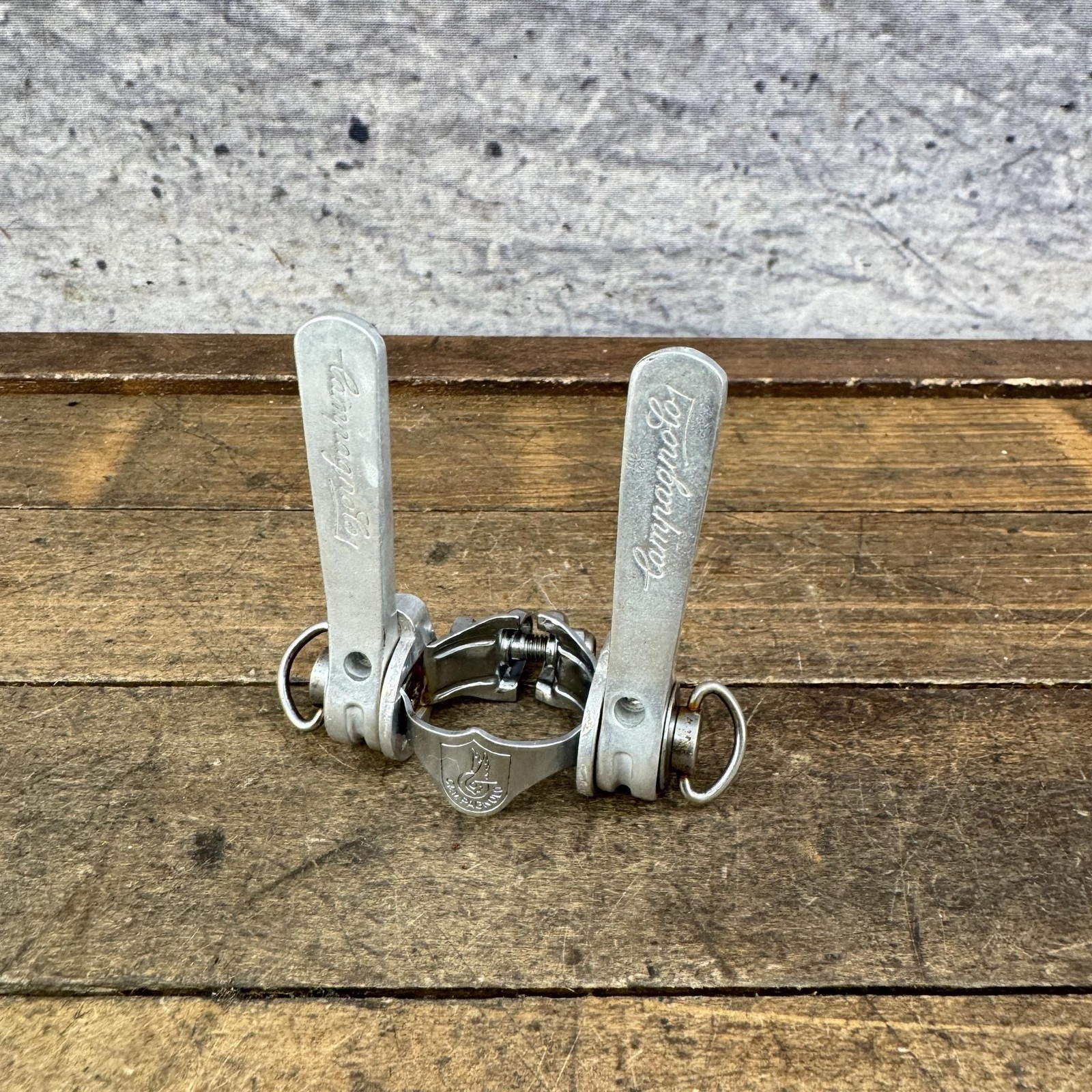 Vintage Campagnolo Wings Down Tube Friction Shifter Set Clamp Script Shift