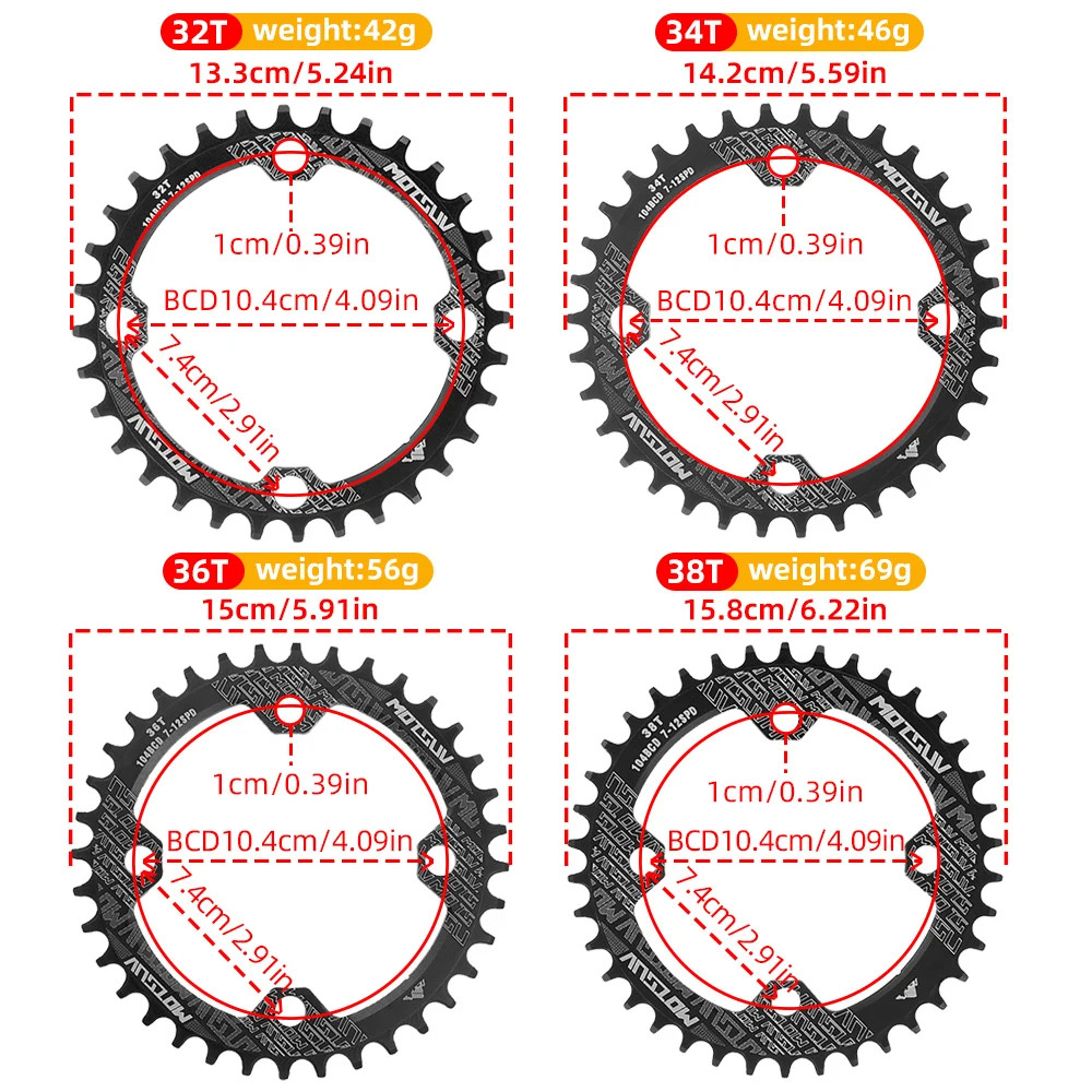 104BCD MTB Narrow Wide Chainring 32T-38T Aluminum Alloy Bicycle Chainwheel