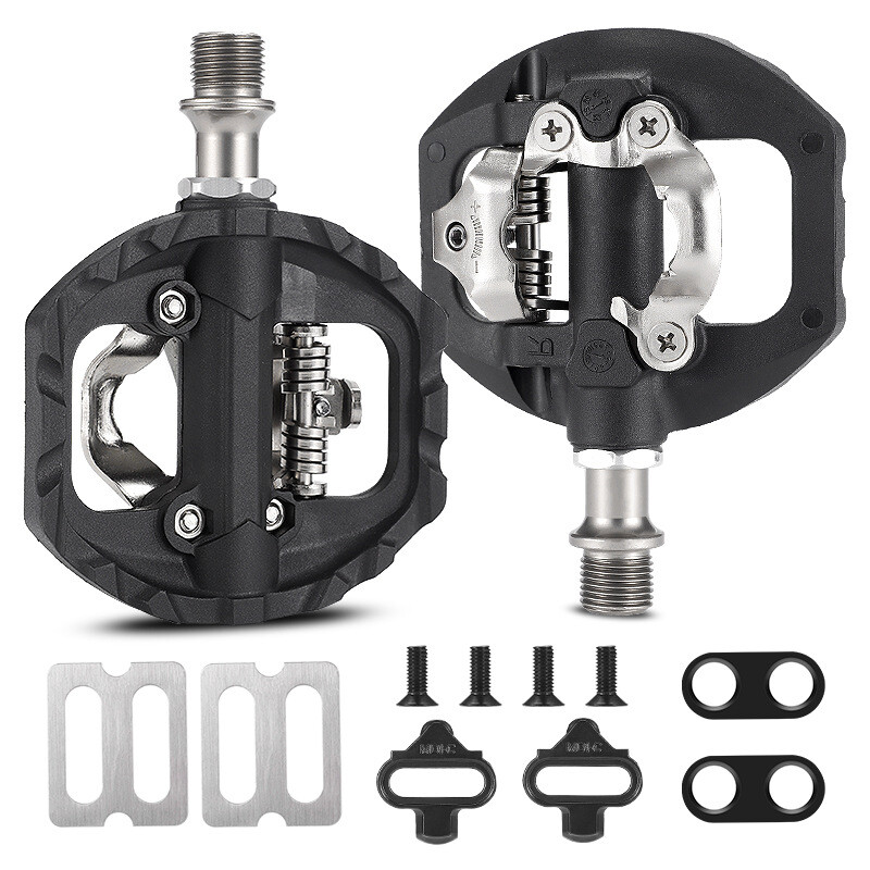 1 Pair Mountain Bike Pedals MTB Dual Platform SPD Clipless Pedals with Cleats