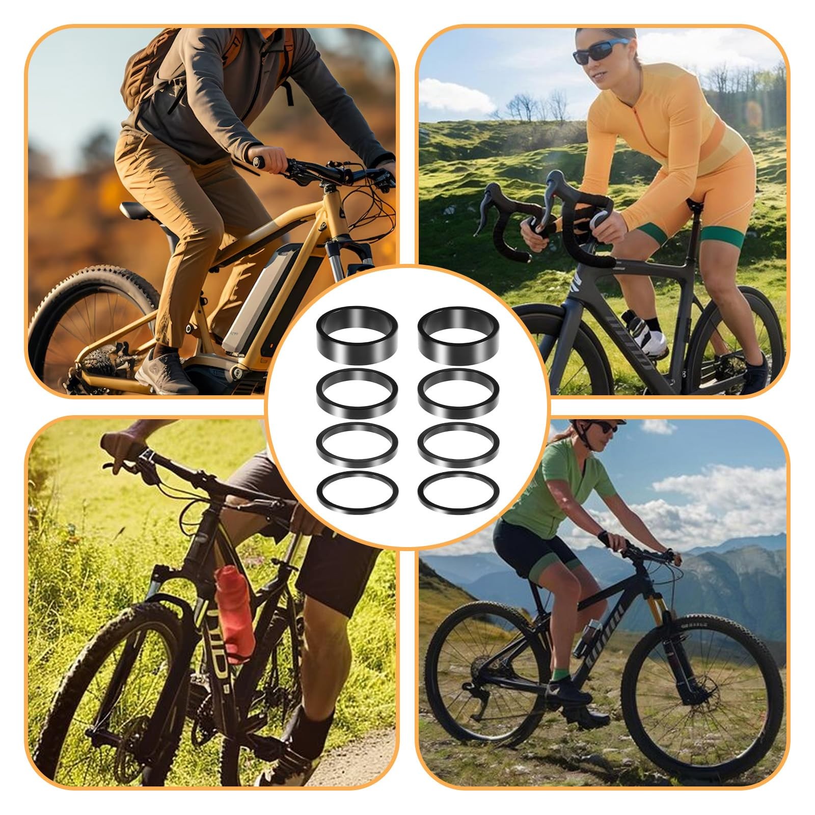 8 PCS Bicycle Headset Spacer, 4 Sizes Aluminium Alloy Bike Handlebar Stem Space