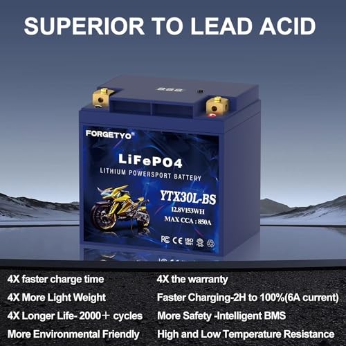 Lithium YTX30L-BS, 850A LiFePO4 Motorcycle Battery, 12V 12AH YTX30L-BS-12AH