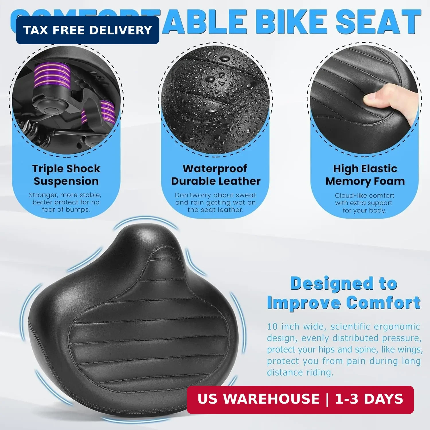 CDYWD New Noseless Bike Seat for Men Women Comfort Wide, Large Soft Padded Bicyc