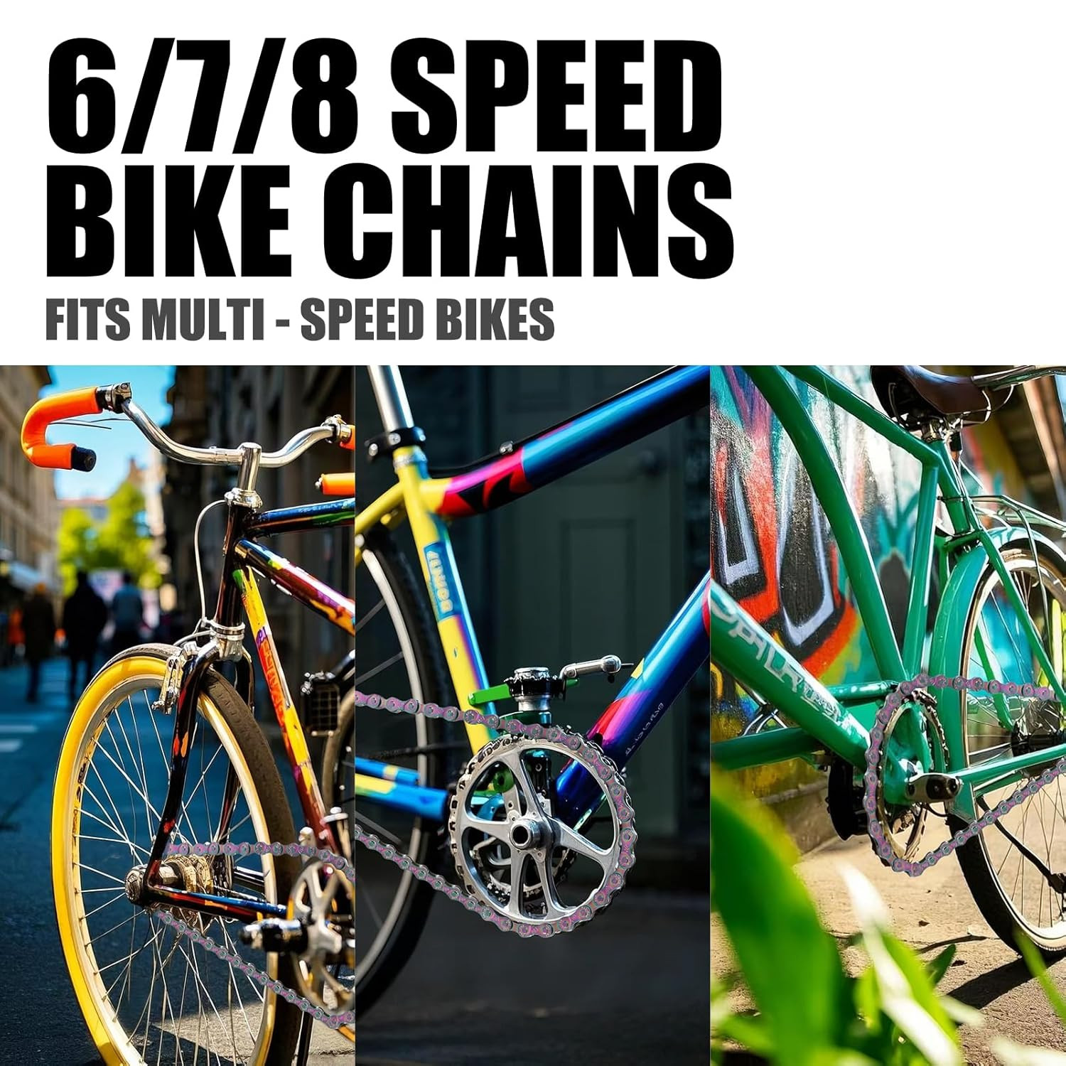 6 7 8 Speed Bicycle Chain, Bike Chain,Carbon Steel, 116 Links, Colorful Mount…