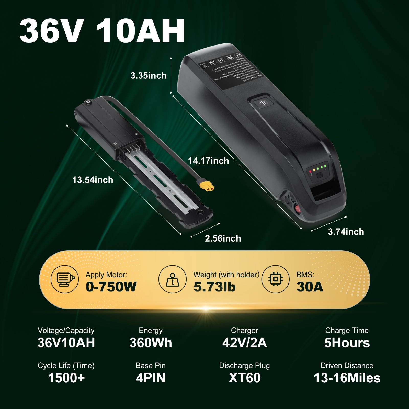 52V/48V/36V 10AH/15AH/20AH eBike battery for bicycle 0-2000W Motors w/ USB Port