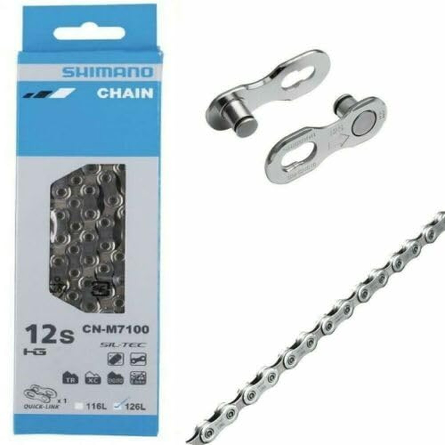 Shimano SLX CN-M7100 SLX Chain with Quick Link, 12-Speed, 126L,Silver Silver