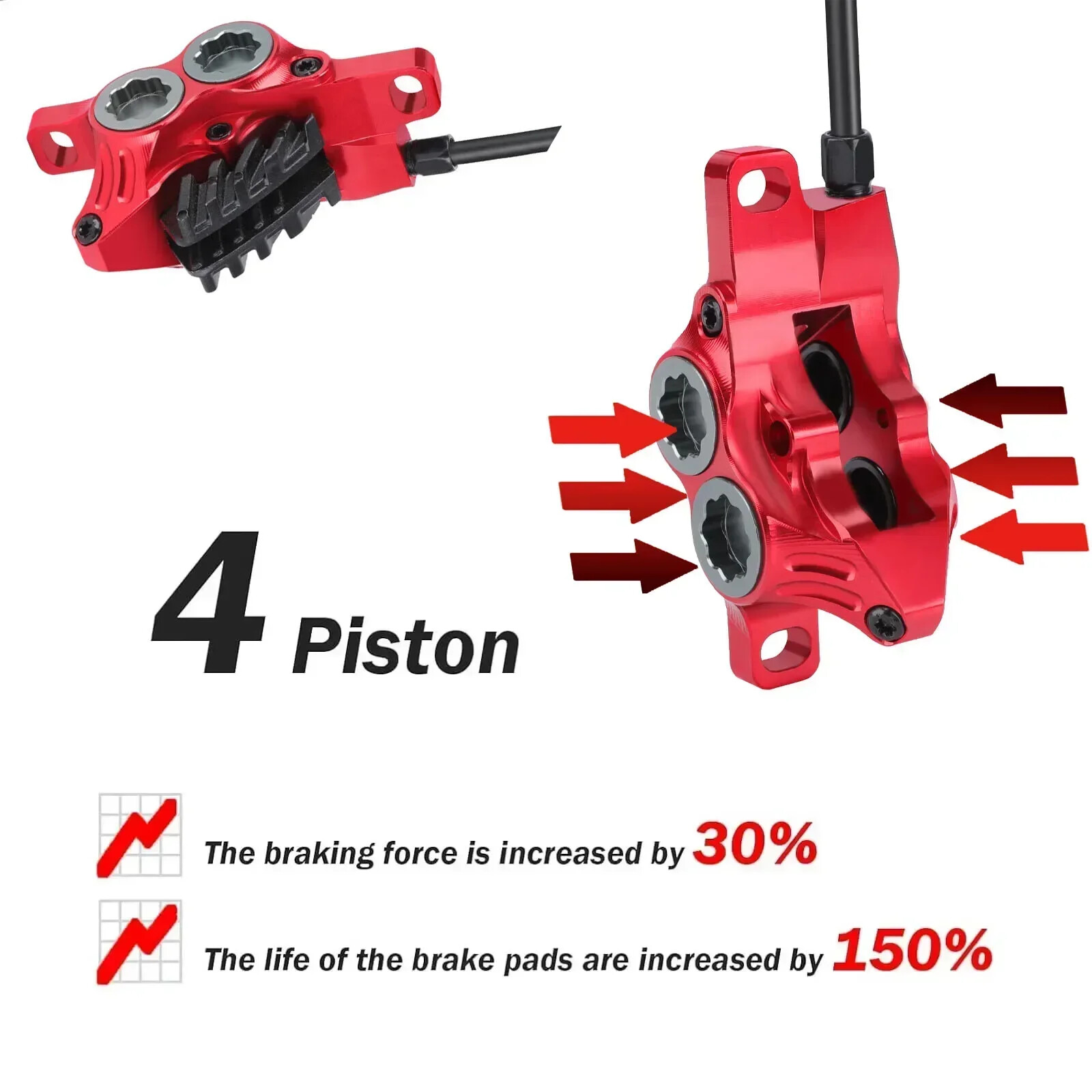 4-piston MTB Bicycle Hydraulic Brakes Mineral Oil Disc Brake Caliper 800/1550mm