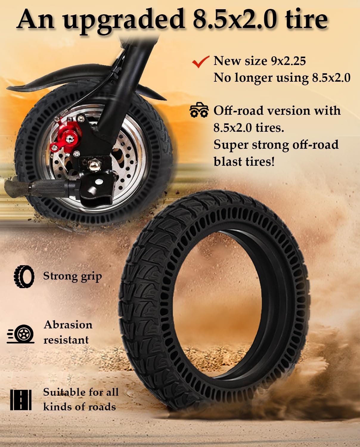 Felixstory 50/75-6.1 Off-Road Tire Upgraded Size 9X2.25 Solid Tire Replacement