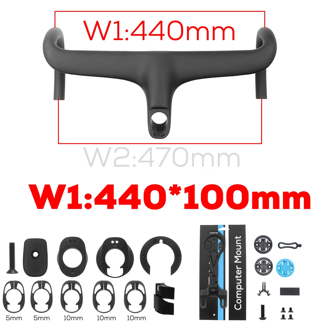 Road Bike Carbon Fiber Integrated Handlebar Cockpit for 360mm with Mount Spacers