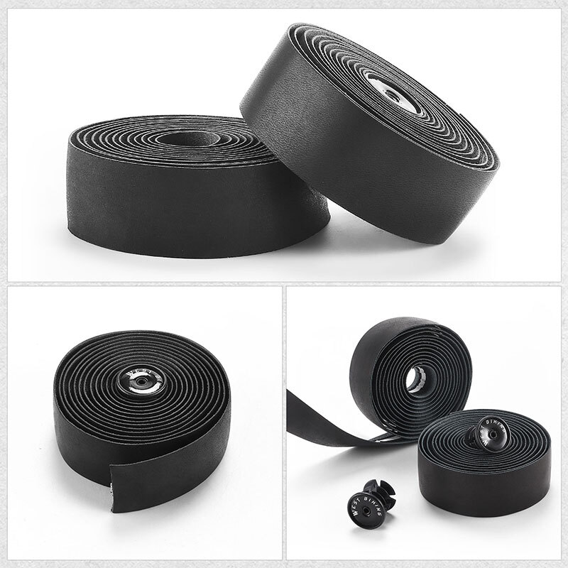 West Biking Road Bike Bicycle Handlebar Tapes Cowhide Leather Handlebar Tape Black One Pair