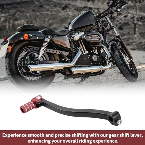 Folding Motorcycle Gear Shifter Black Lever Red Head with Silver Tone Ring