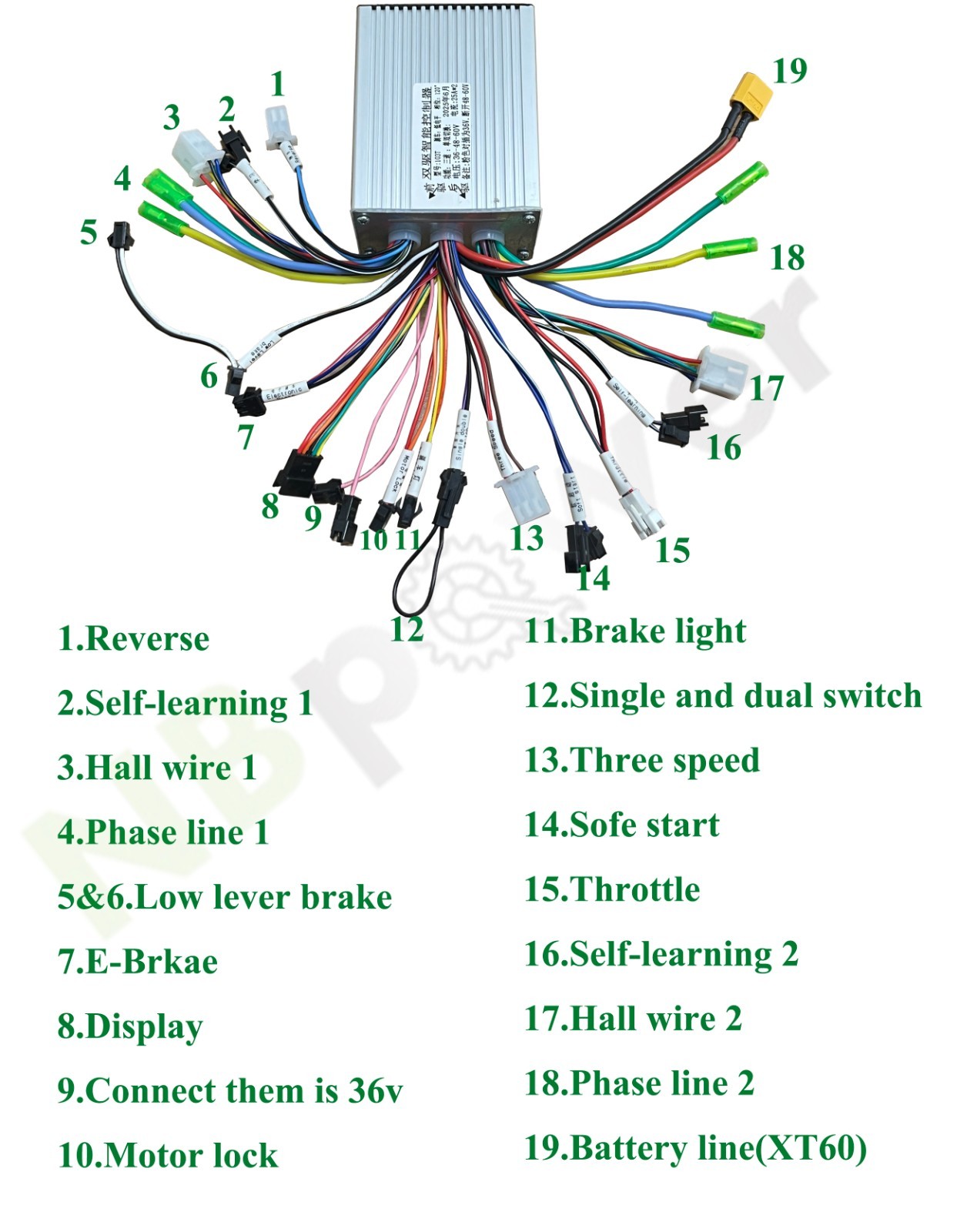 48/72V 50A*2 Brushless dual drive controller for 2000W hub motor