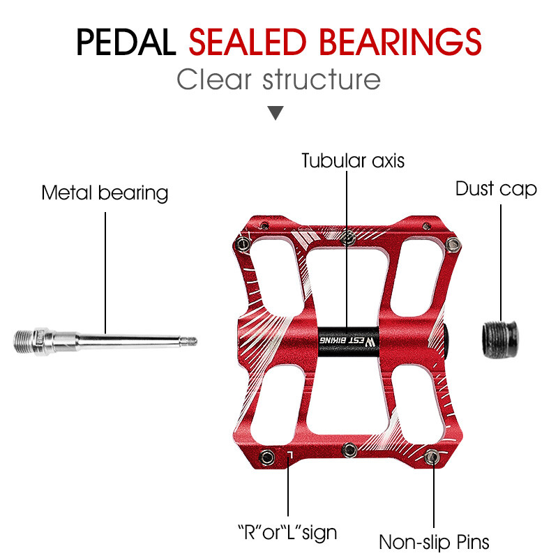 WEST BIKING 2 Sealed Bearings Bicycle Pedals Aluminum Alloy Bike Flat Pedals Red