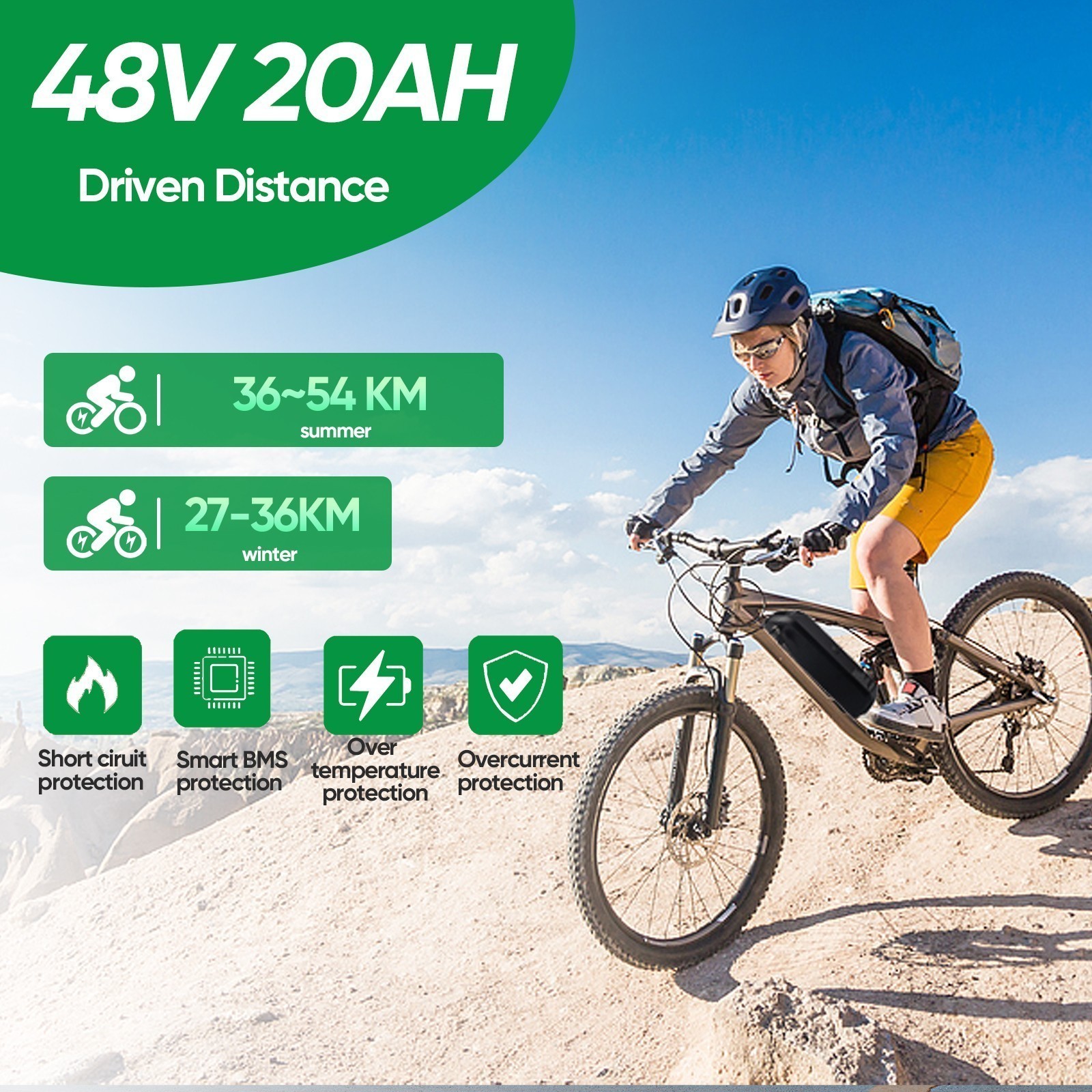 52V 48V 36V eBike Lithium Battery 5-PIN for ≤2000W Electric Bicycle Bike Motors