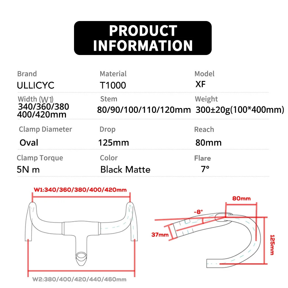 Ultra Light Carbon Fiber Road Bike Handlebar 340mm 360mm 380mm 400mm 420mm