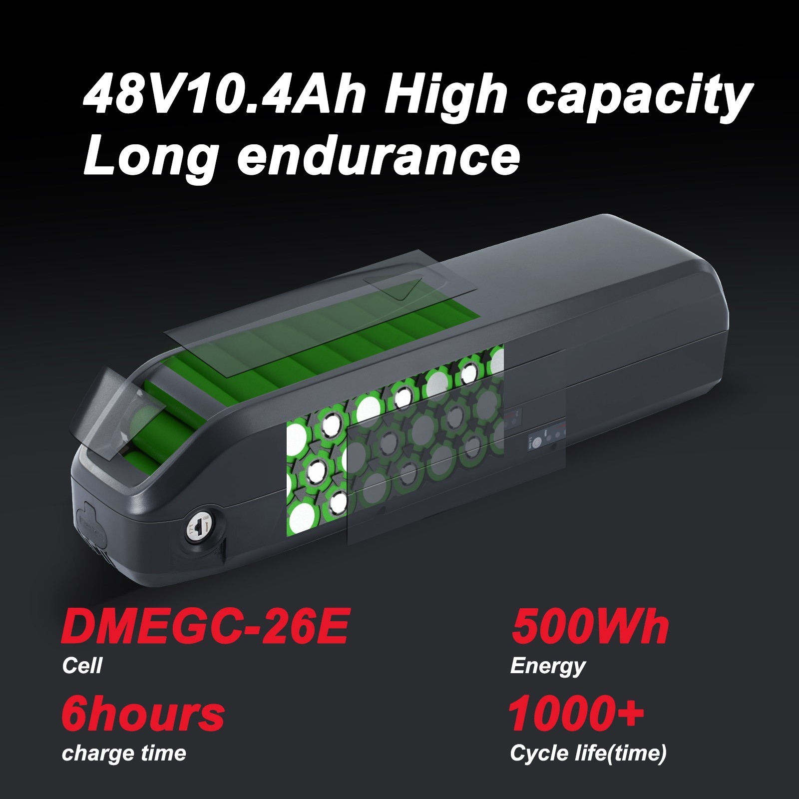 VIVI Ebike Battery 48V 10.4Ah for F26F (HL085) H8 Battery Replacement 48V Batter