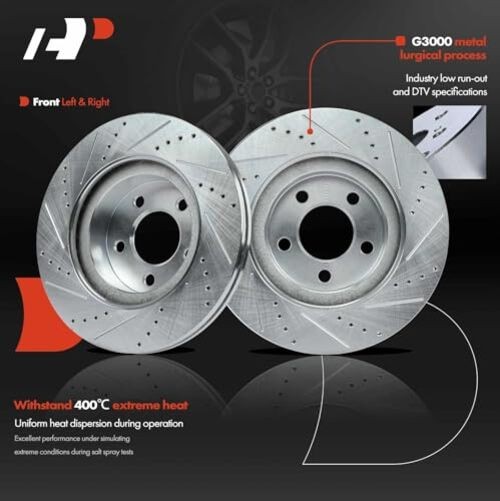 12.01 inch (305.05mm) Disc Brake Rotors Compatible Front Drilled and Slotted