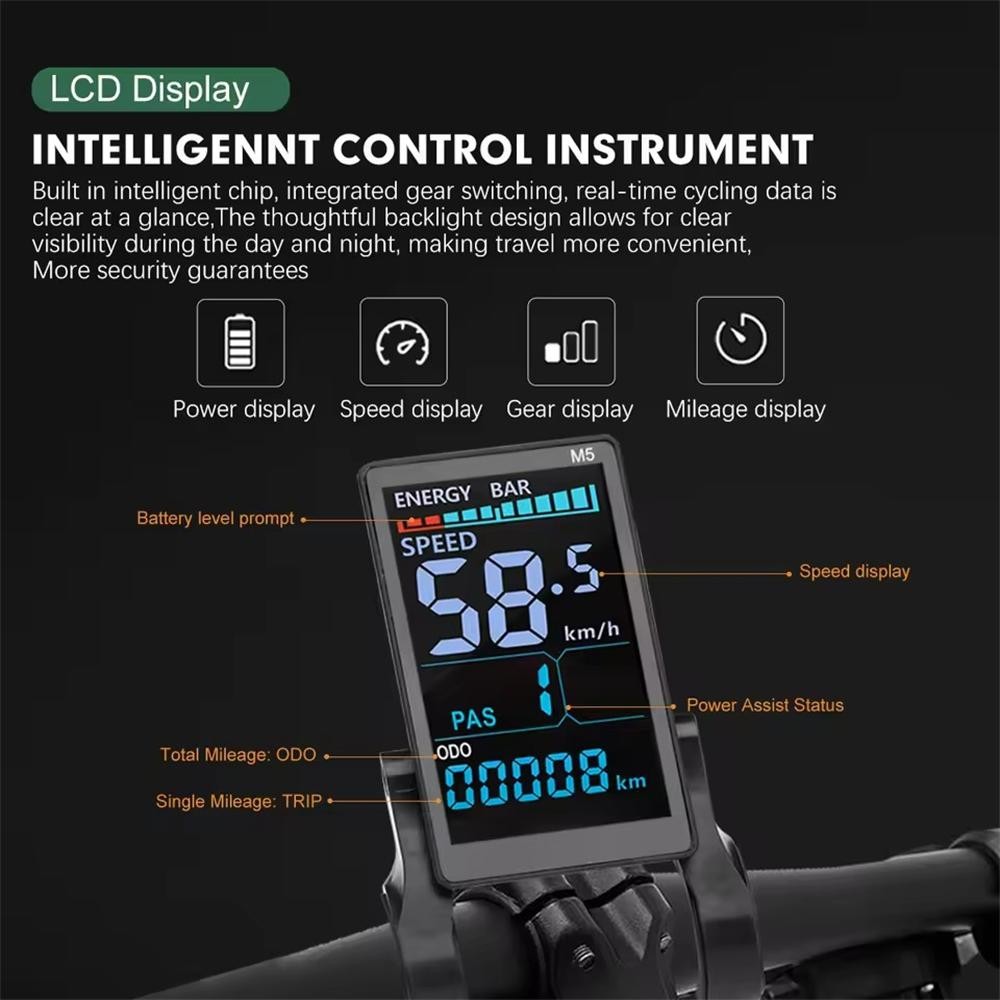 Electric Bike Speed Meter M5 LCD Display Panel Screen 24V 36V 48V 52V 60V 72V.
