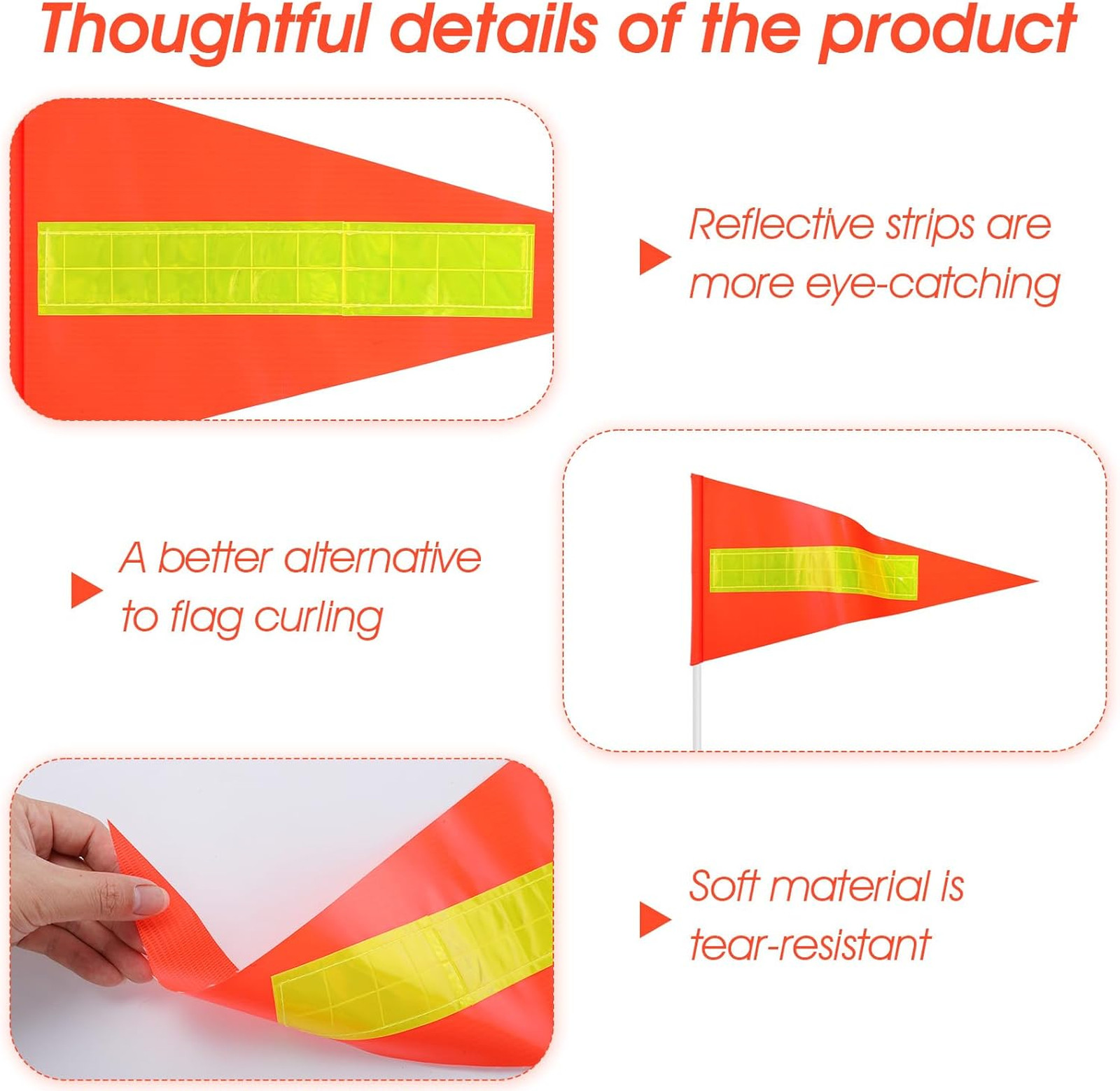 Bike Safety Flag Orange Reflective Strip Waterproof 41x22cm for Bikes Electric