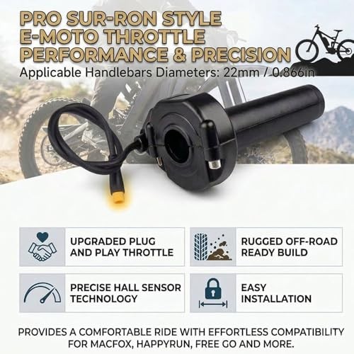 Ebike Full Twist Throttle with Rolling Bearing, Surron Style 3-Pin Black