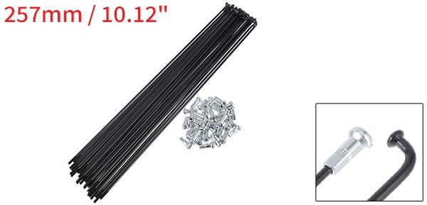 1 Set 13G 257mm Length Bicycle Spokes Nipple 45 Steel Black Universal