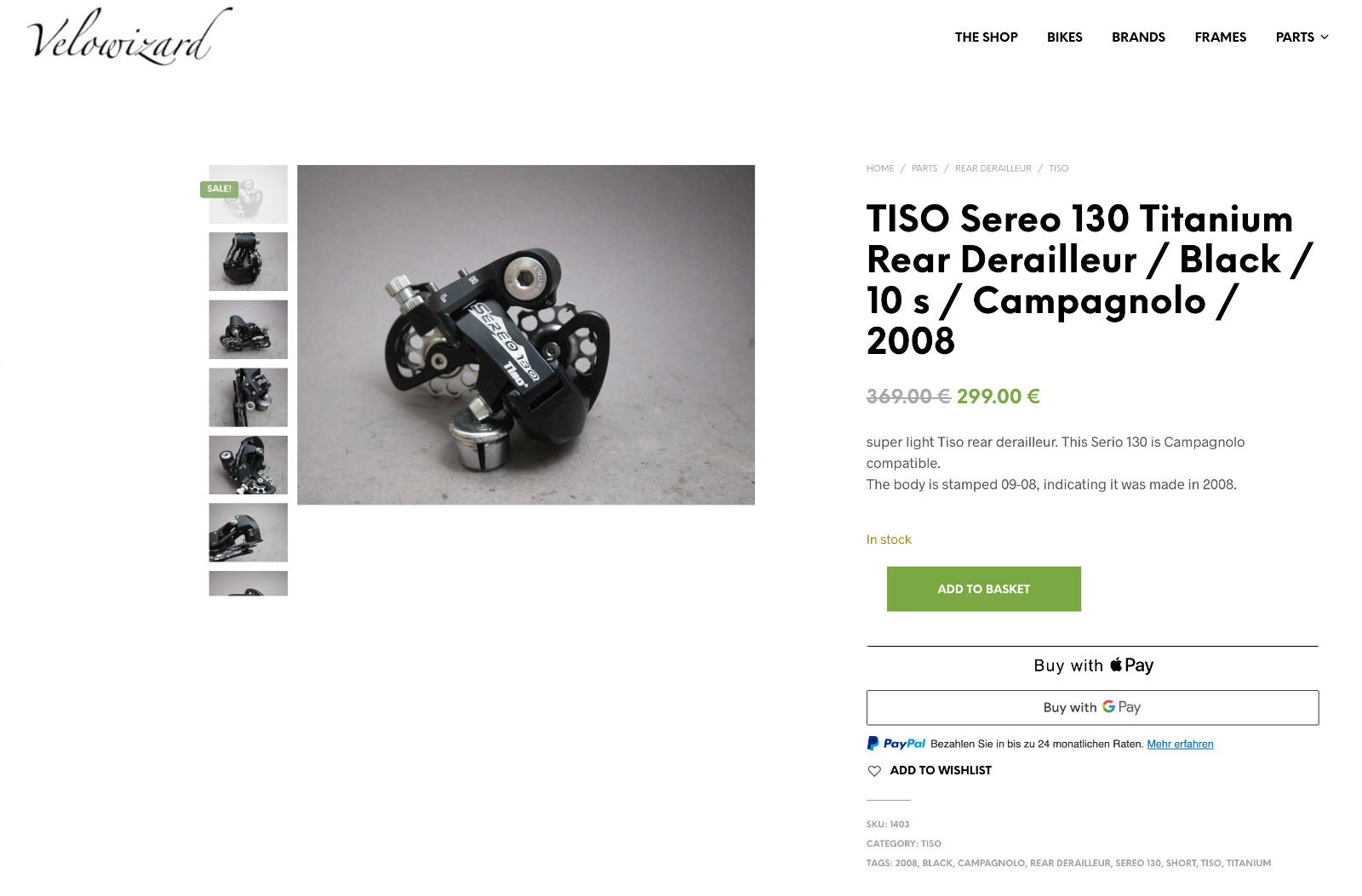 Tiso Sereo 130 Titanium Rear Derailleur / 164g / Black / 10sp / 2008