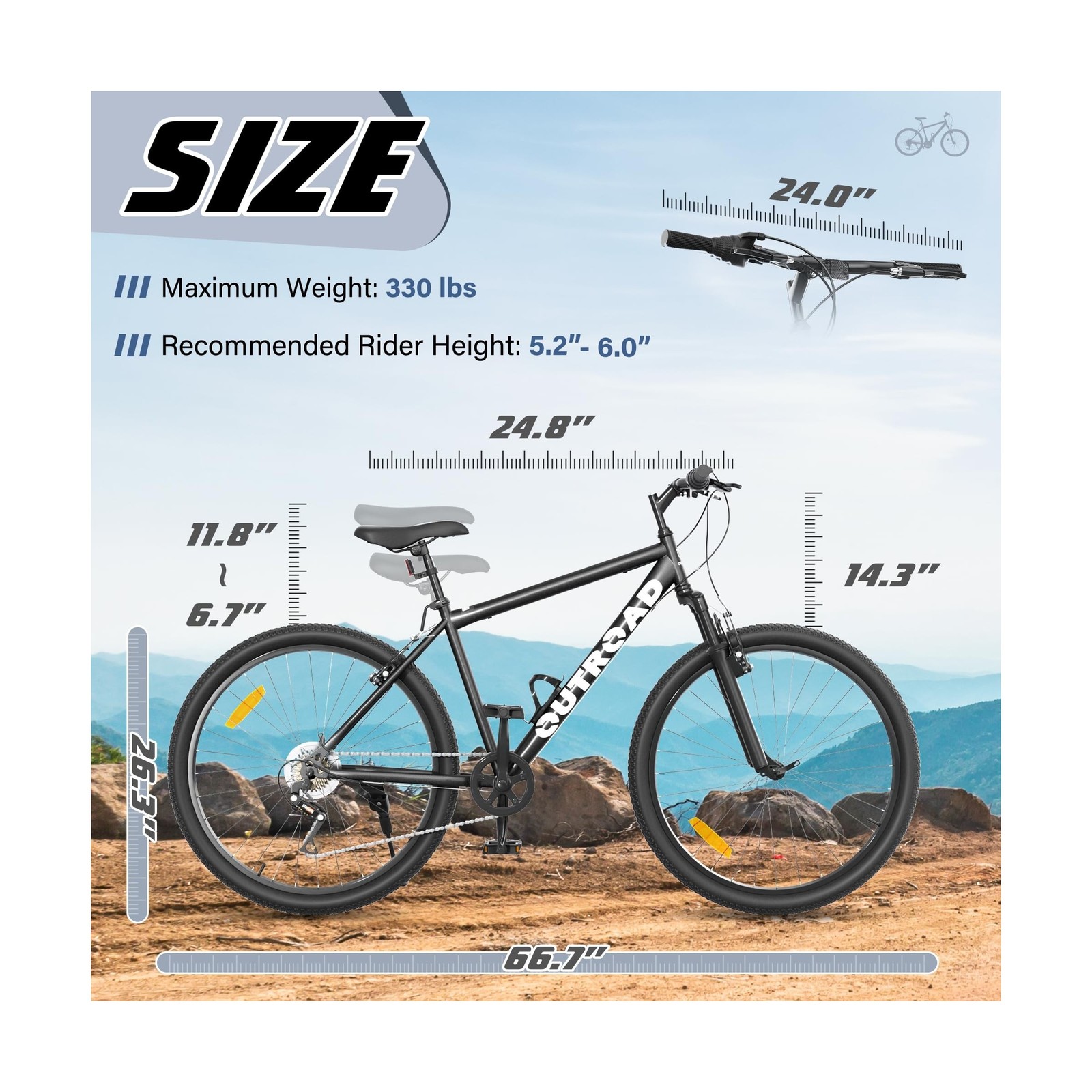 26″ Mountain Bike, 7-Speed Lightweight High-Carbon Steel Frame, V Brakes & Fr…