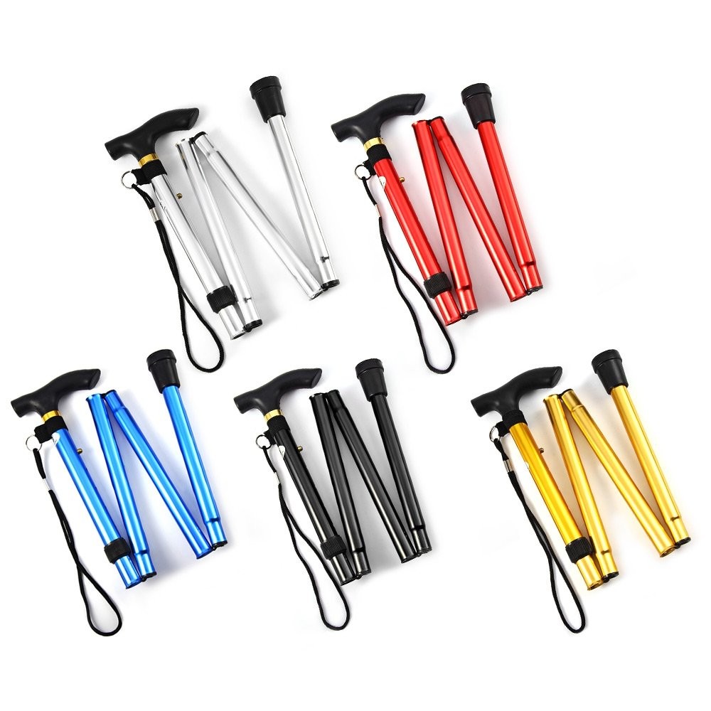 Comfkey Folding Lightweight Walking Stick – Adjustable Aluminum Metal Black