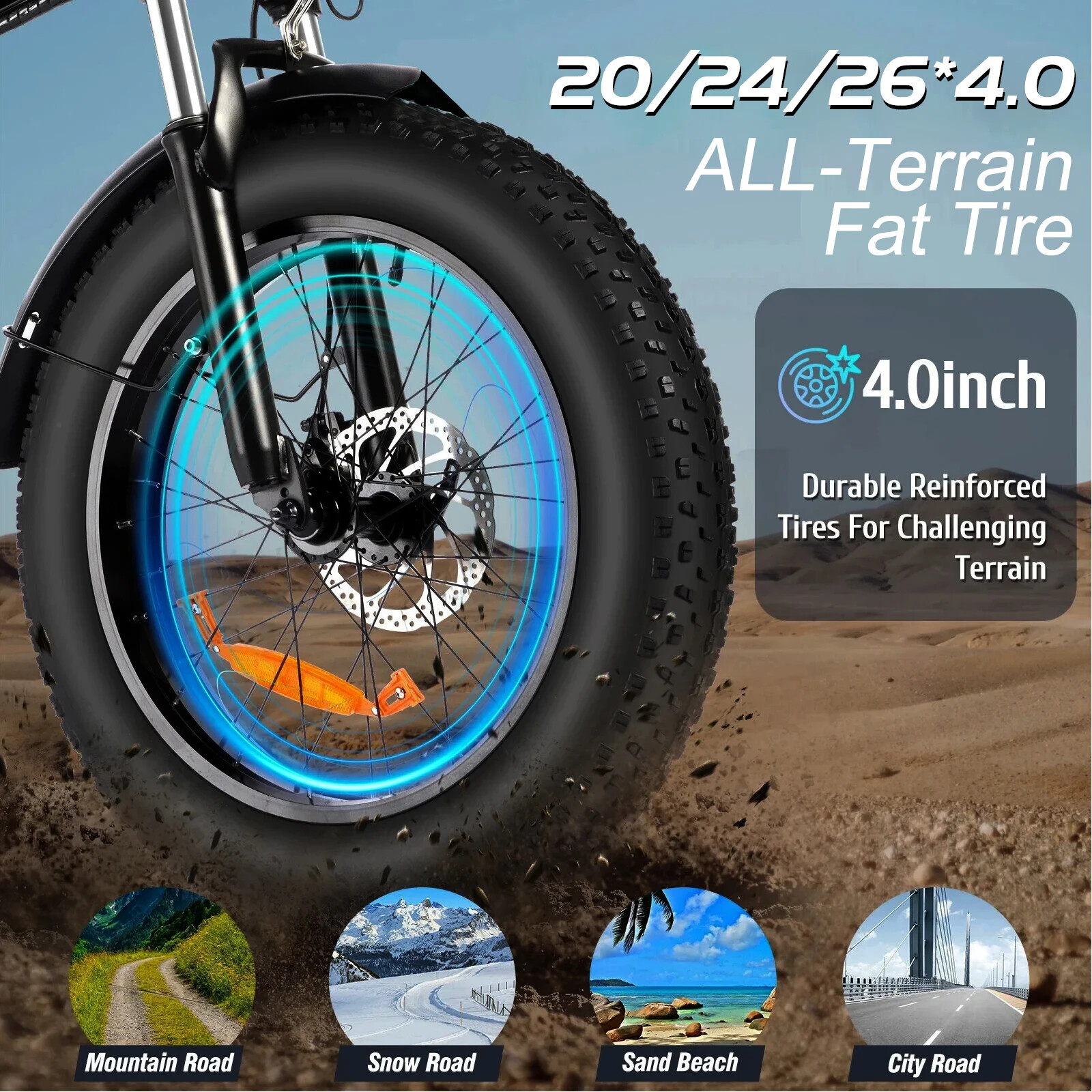 48V 750W 20 24 26» Snow Ebike Fat Rear Rotate Brushless Hub Motor Dropout 170mm