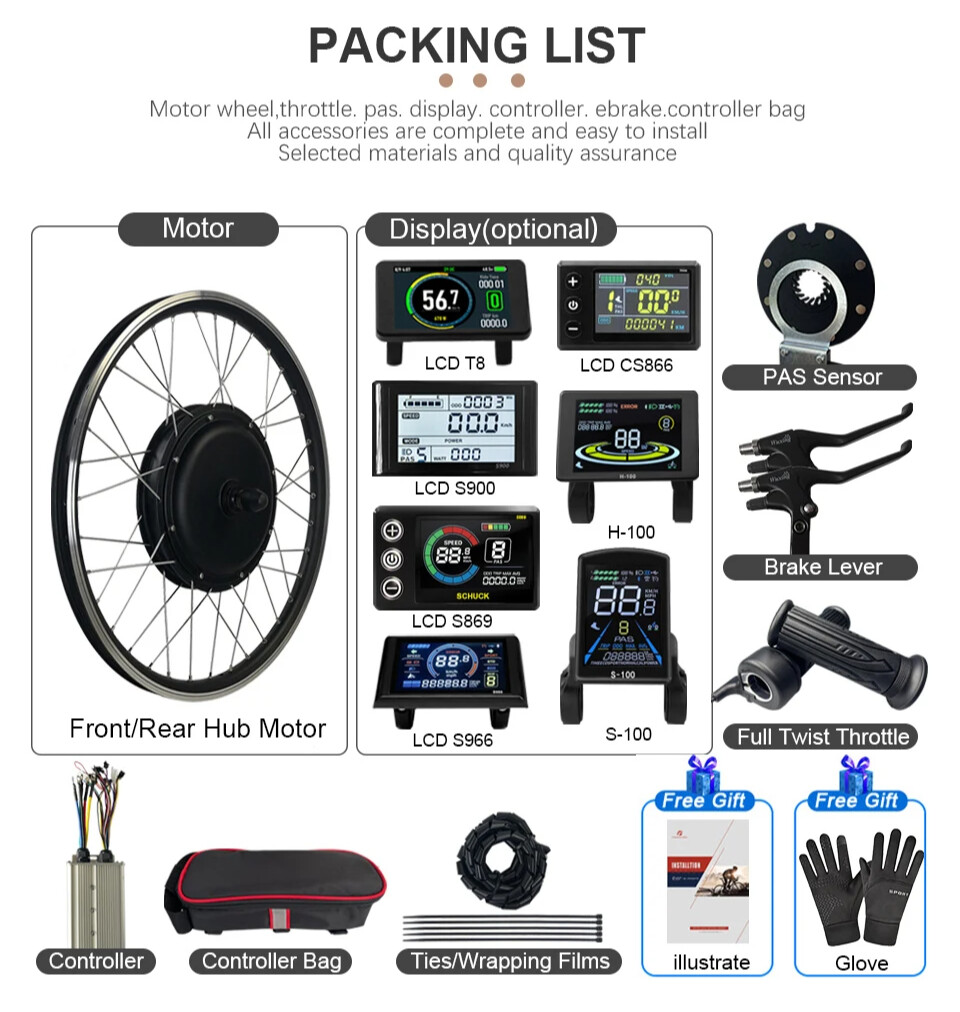 E-bike Conversion Kit 48V 2000W Brushless Gearless Front Rear Hub Motor Wheel