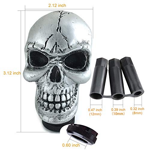 Car Gear Lever Grip Knobs Skull Head Racing Shift Stick Manual Shifter Silver