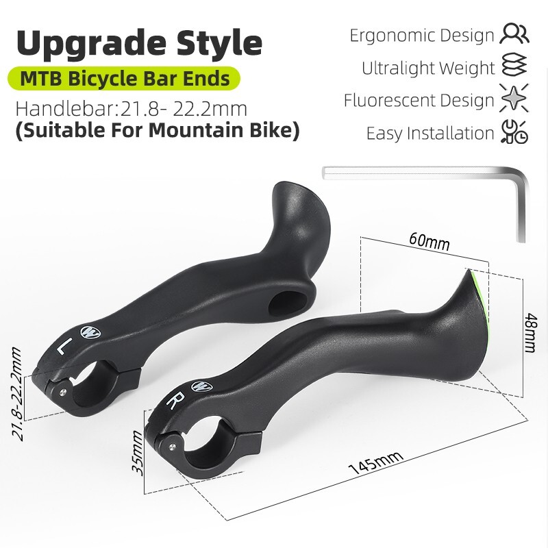 MTB Bike Handlebar Bar Ends Ergonomic Extended Bicycle Bar Ends Black a Pair