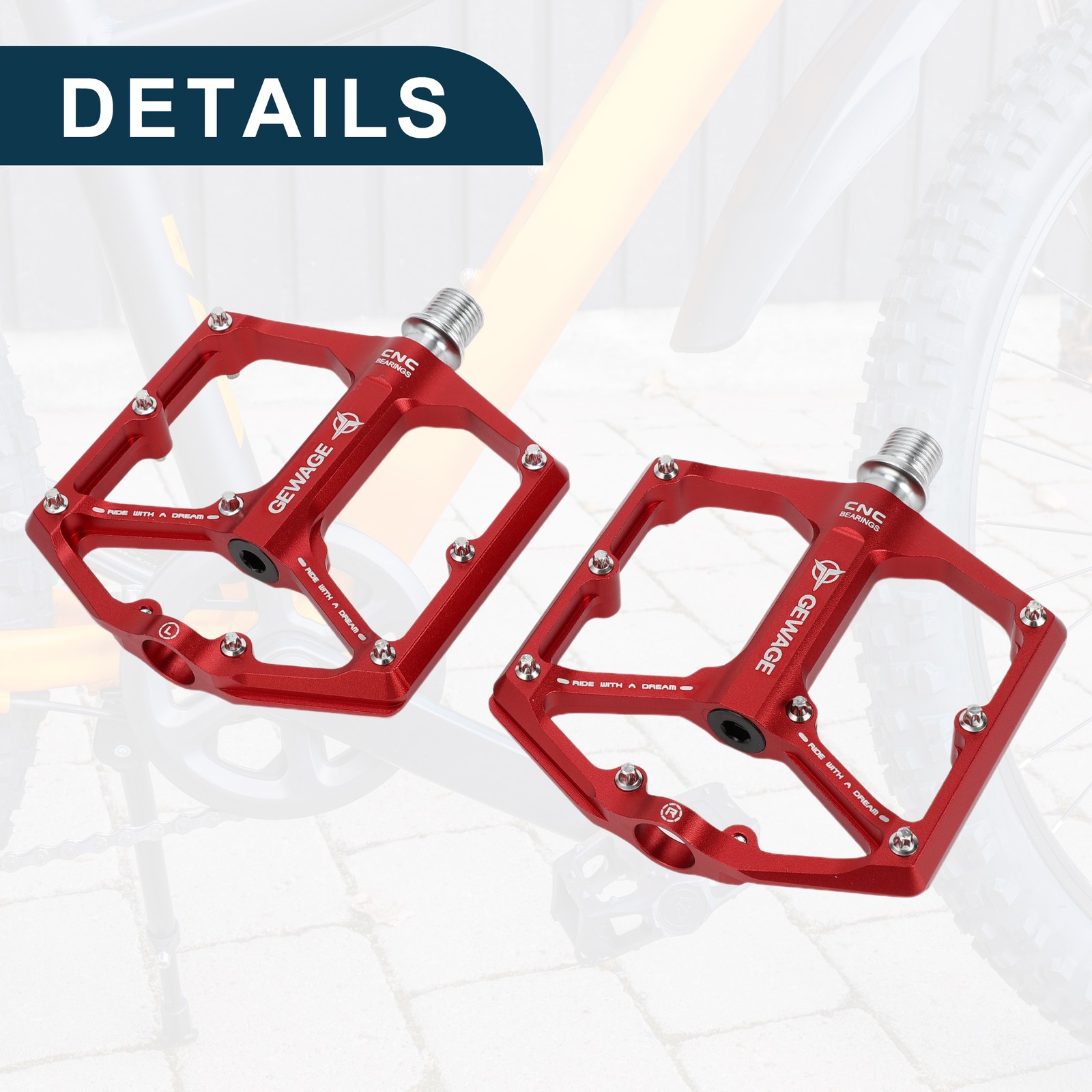 Bicycle Foot Peg Footrests Pedal Fit 9/16 Inch Axles Aluminum Alloy Red 1 Pair