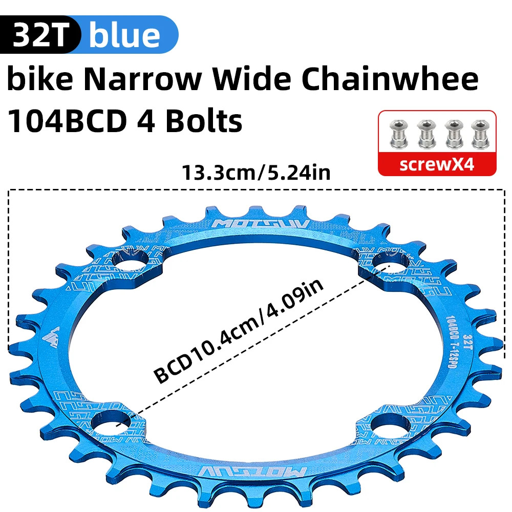 104BCD Narrow Wide Chainring 32T-38T Round MTB Aluminum Bike Crankset