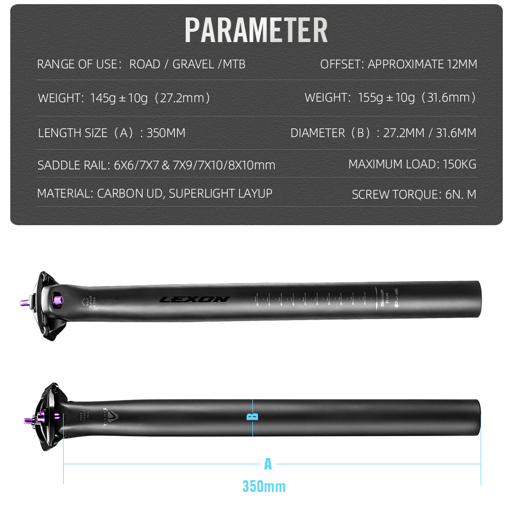 Bicycle Seatpost Carbon 27.2/31.6mm Mountain Bike/Gravel/Road Bike Seat Tube