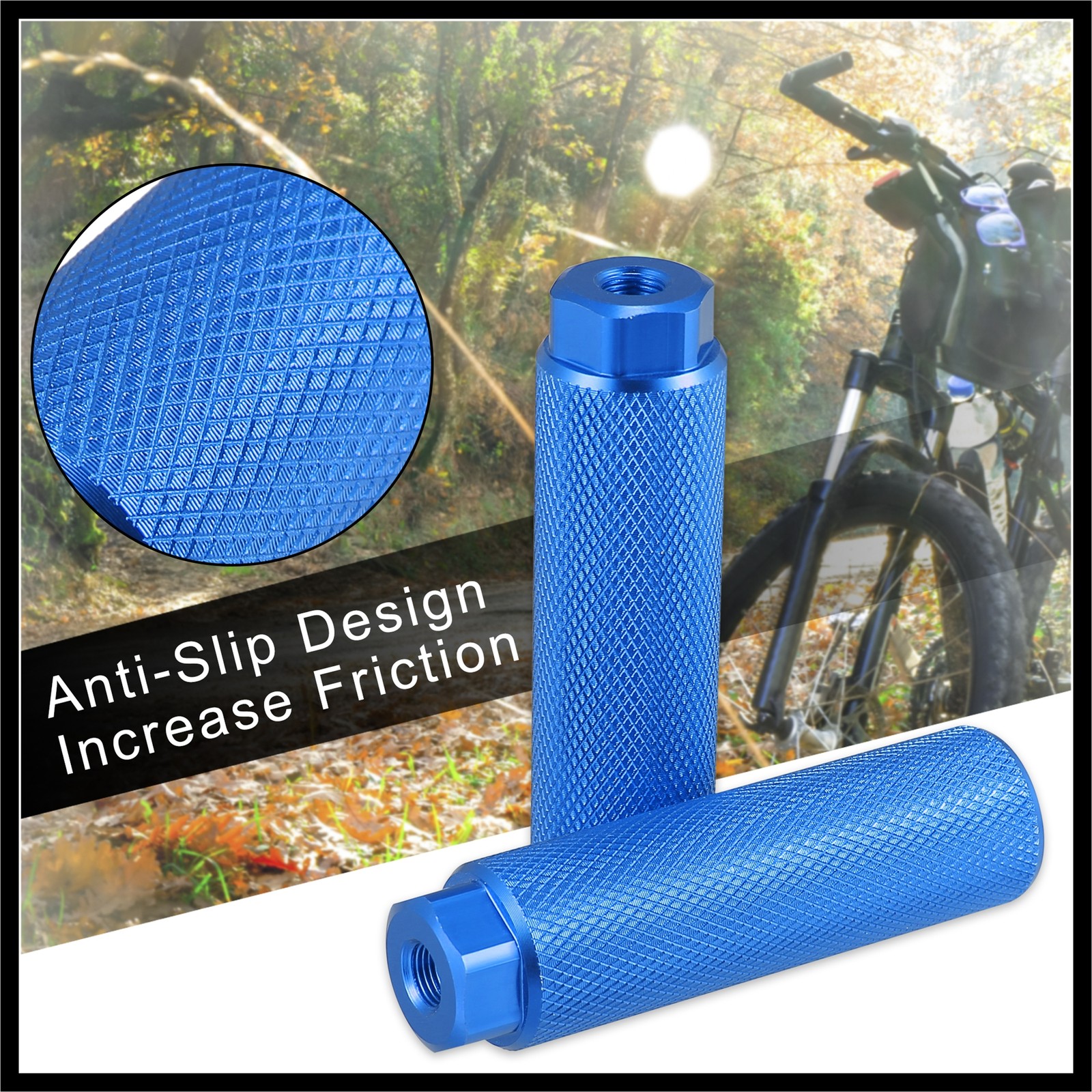 Pair Aluminum Alloy Rear Foot Peg Blue for BMX MTB Bicycle Fit 3/8 inches Axles