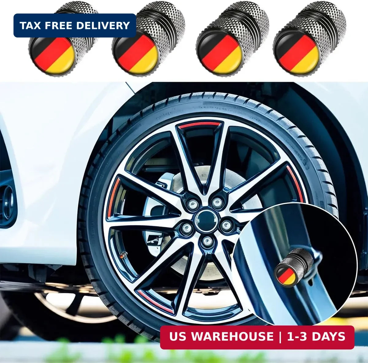 Germany Flag 4 Pack Aluminum Tire Valve Stem Caps for Cars Trucks Bikes Motorcyc