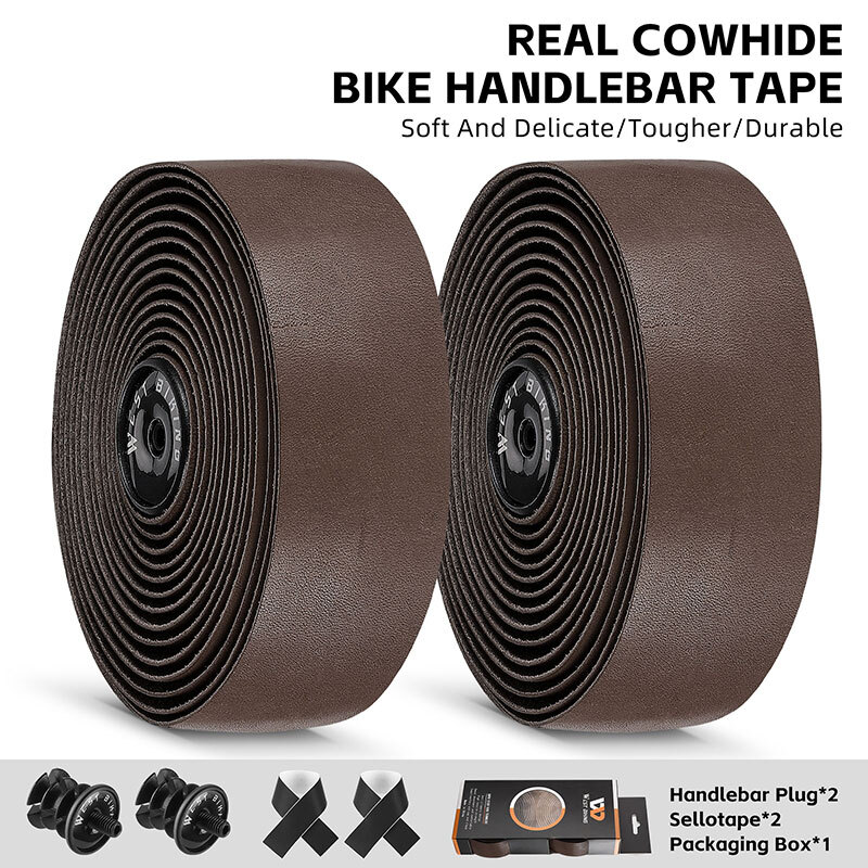 West Biking Road Bike Bicycle Handlebar Tapes Cowhide Leather Handlebar Tape Brown One Pair