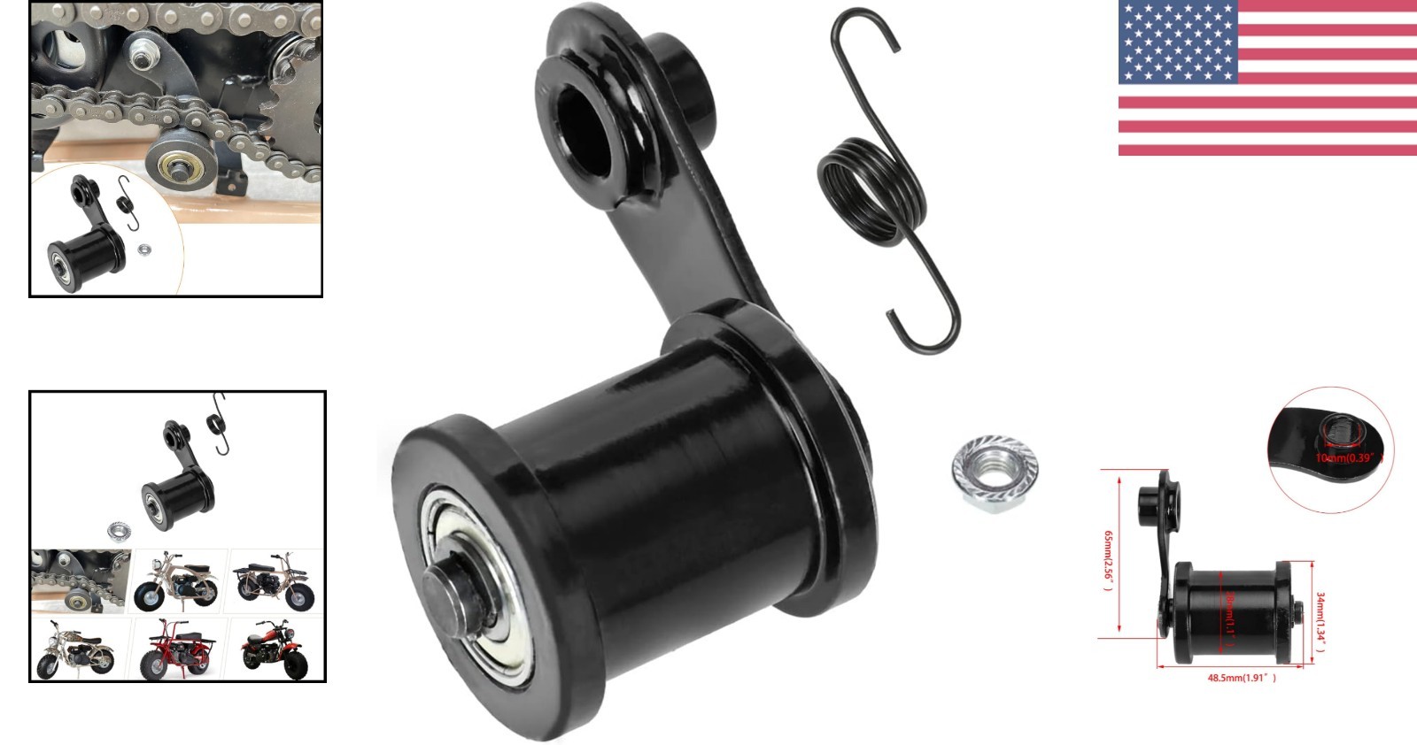 Powersports Chain Tensioner for Mini Bikes – Reliable 1-3/4» Roller Included