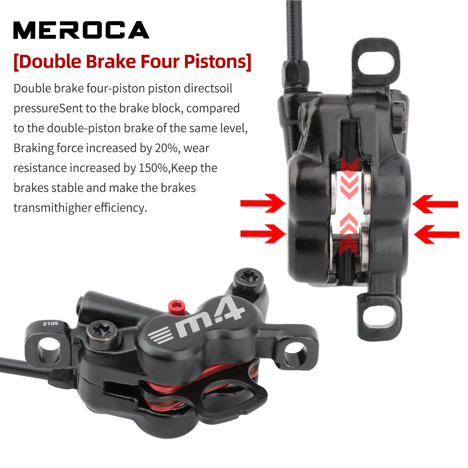 MEROCA 4-Piston Caliper Hydraulic Disc Brake Lever Set Front Rear 800/1400mm
