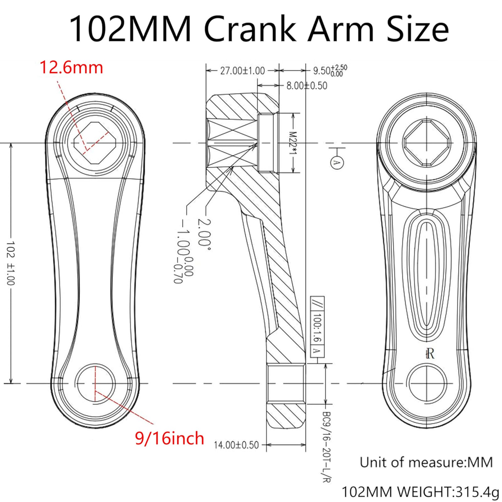 Alps2Ocean Bike Crank Arms,89MM/102MM/114MM/127MM/140MM/152MM/160MM/165MM/170…