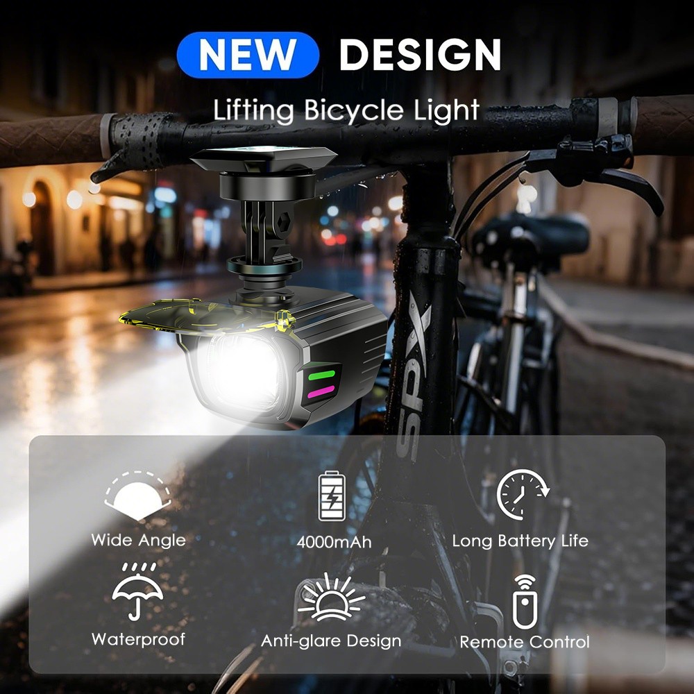 1100LM Wireless Bicycle Front Headlight with Remote Control-USB Rechargeable LED