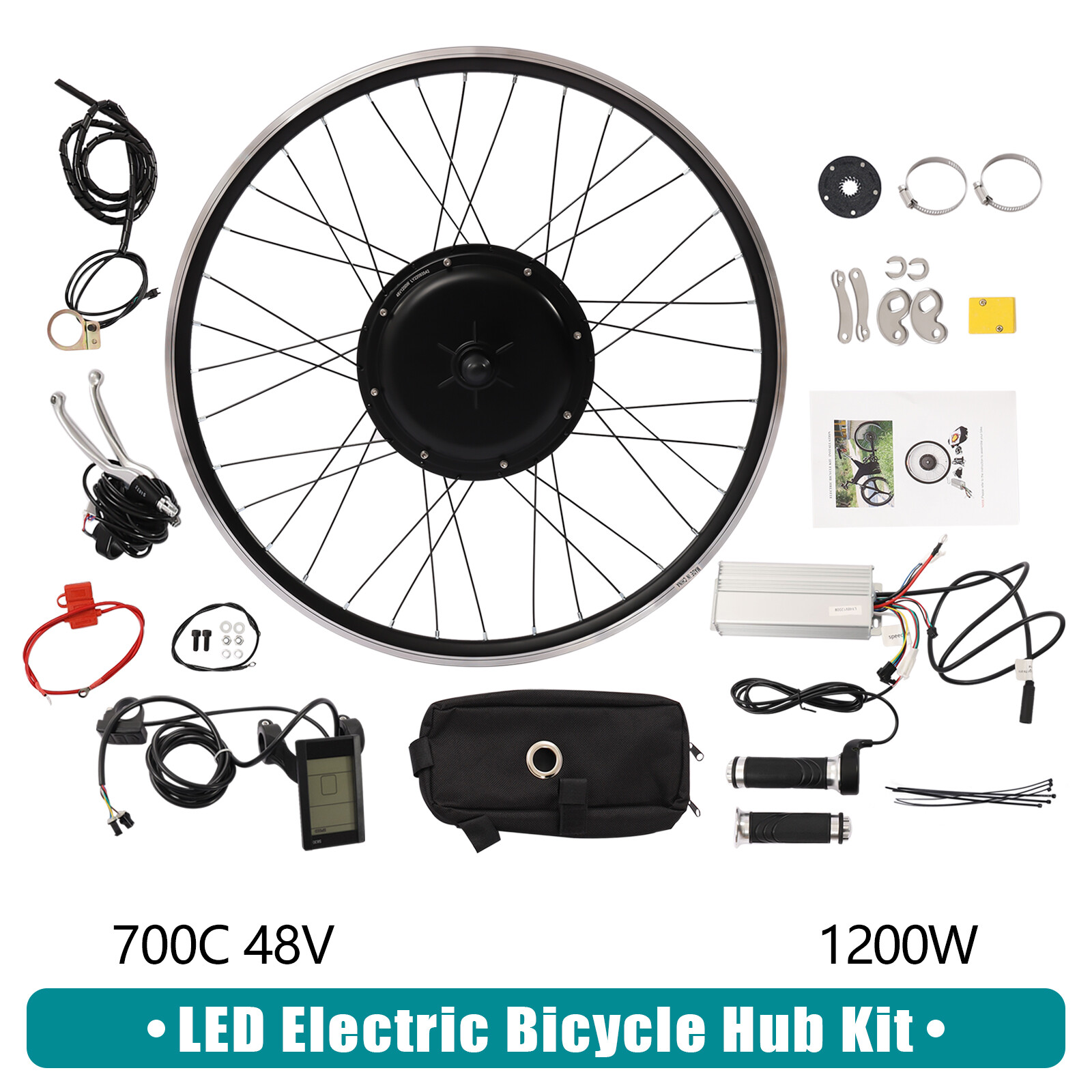 1200W 48V 25» E Bike Motor Hub LCD Front Wheel Electric Bicycle Conversion Kit