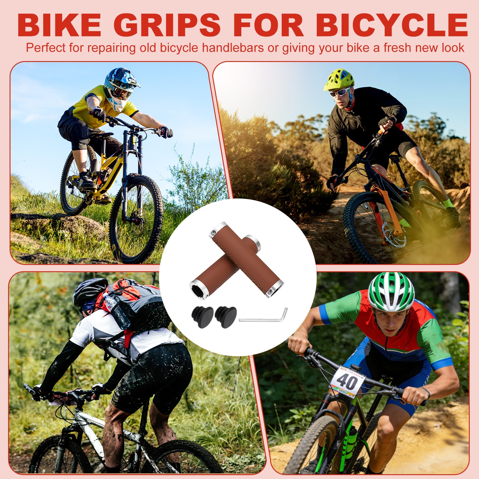Ergonomic Bike Grips, Bike Straight Bar 5.31in Double Lock-on Light Brown