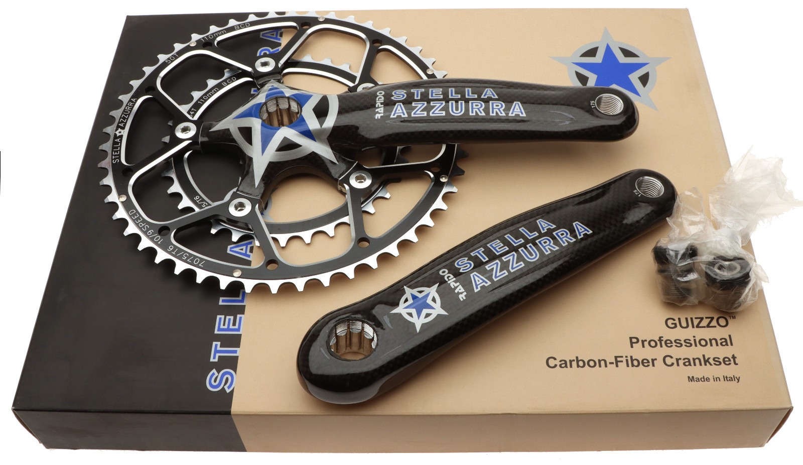 Stella Azzurra Rapido Professional Carbon Cranks 175mm 50/34 10SPD ISIS NOS NEW