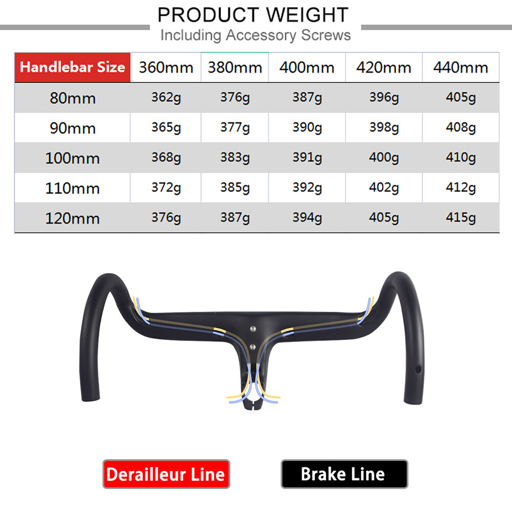 AIRWOLF T1100 Carbon Handlebar Drop Bar Stem Road Bike Internal Routing 360-440m