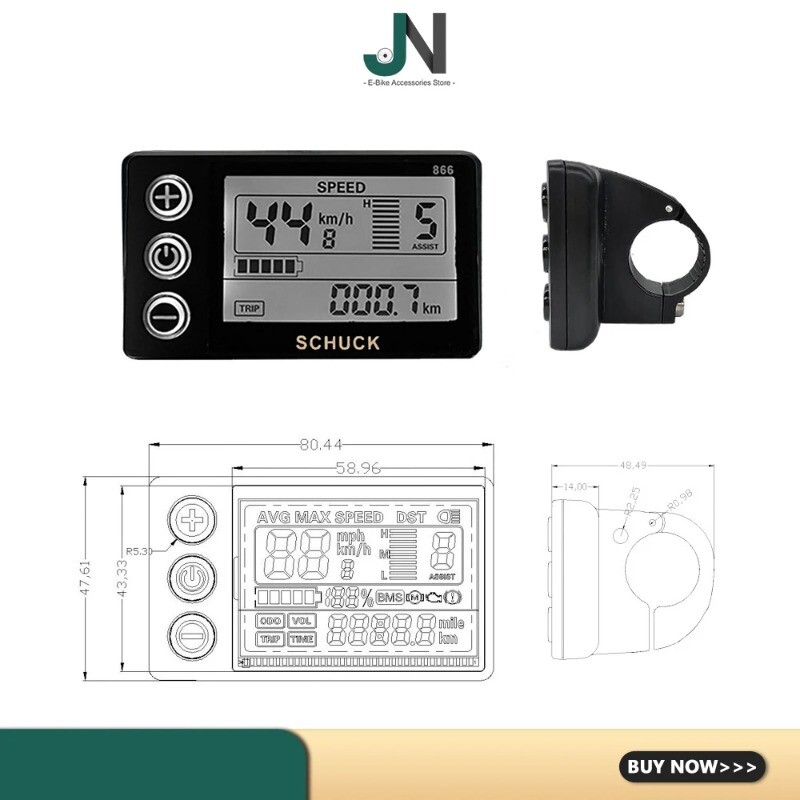 S866 LCD Display with 5 Pin Waterproof Female Connector for E-Scooter E-bike