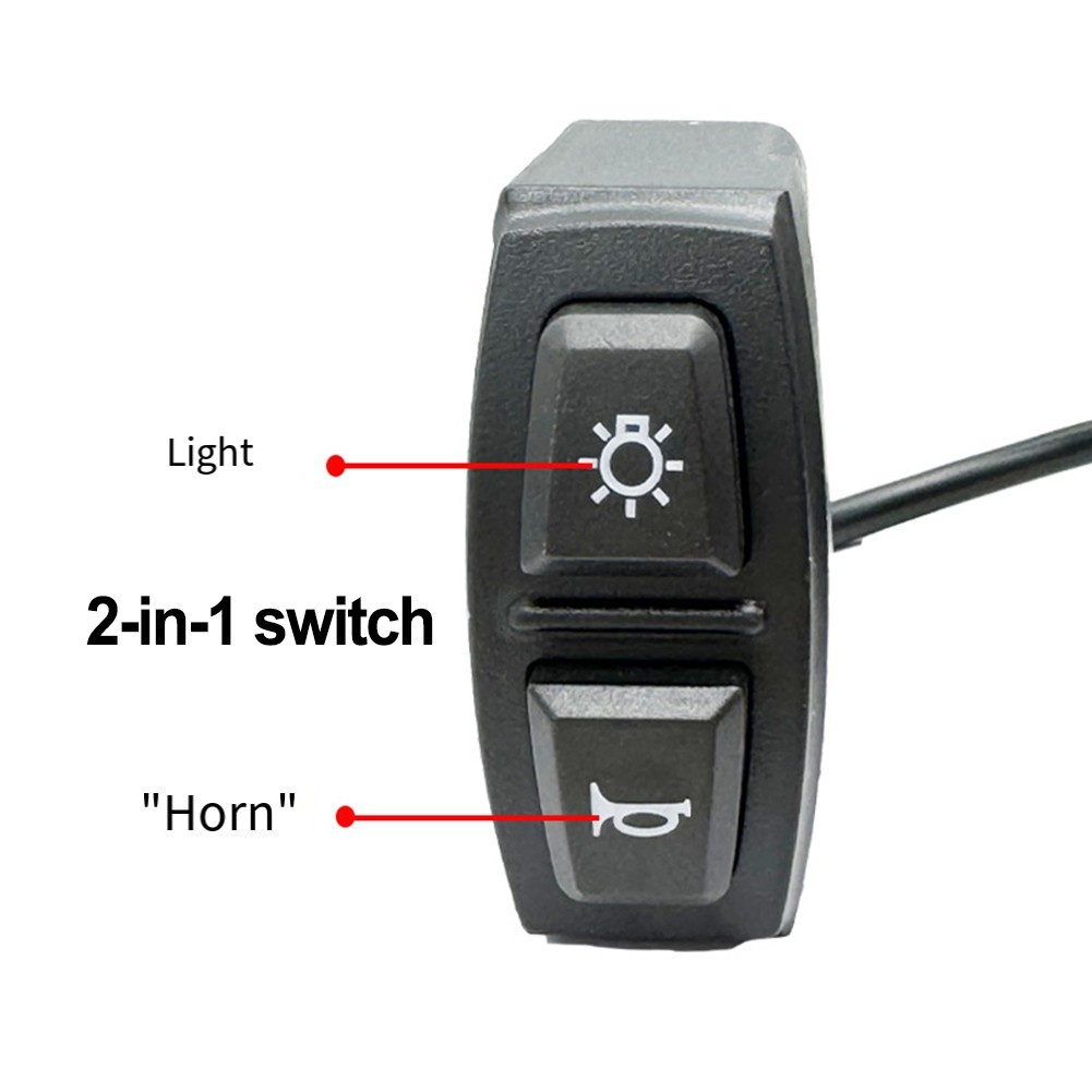 Electric Bike Switch Button 2in1 for Headlight and Speaker 3pin Black ABS