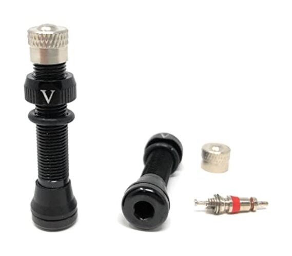 Tubeless Schrader Valve – Alloy – Pair – Choose Color and 40 Millimeters Black