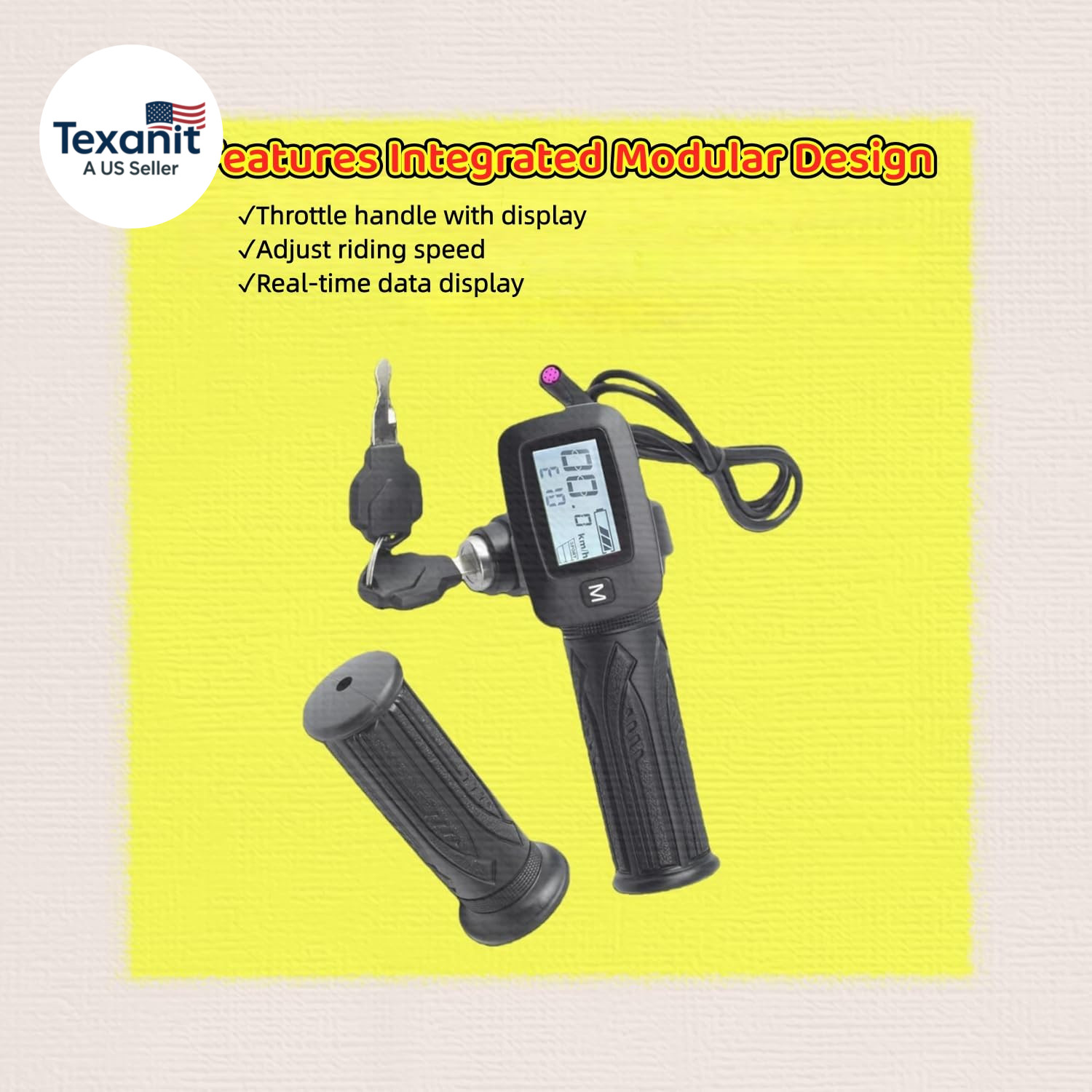 48V Throttle Grip with M Key,Featuring LED Display,Compatible with Tutto Tutti S