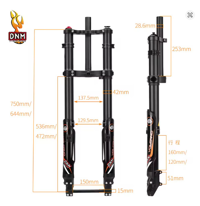 DNM USD-8FAT Suspension Fork 15x150mm, 26×4.0″ Front Wheel and 26×4.0″ Rear Rim